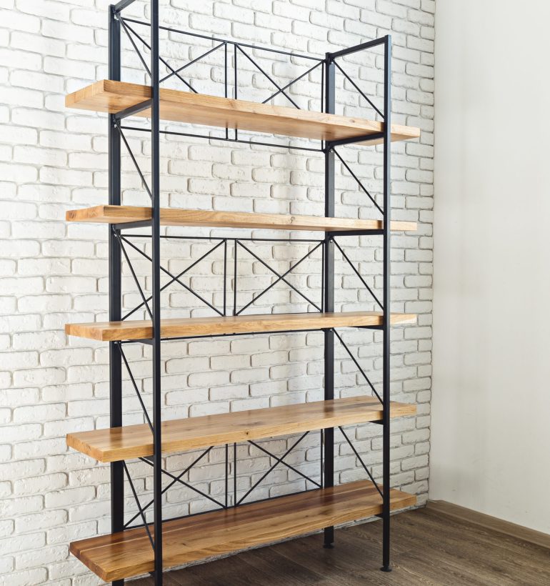 modern wooden rack in the loft interior